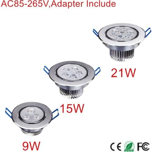 9w 15w 21w LED Ceiling Light Recessed Kitchen Bathroom Lamp AC85-265V LED Down light Warm White/Cool White Free shipping