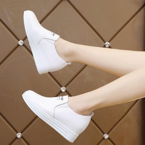 Women Loafers Flat Platform Shoes Increasing Slip on Shoes Woman Black Loafer Pu Leather Casual Shoes White zapatos mujer N7249L