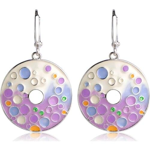 Madrry Special Bubble Shape Round Pendant Earrings Purple Enamel Alloy Long Drop Earrings Women Girls Engagement Gifts Jewelry