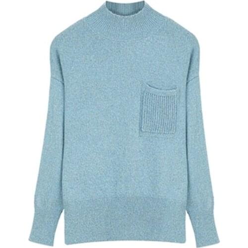 100%hand made rabbit polyamide blend solid knit women fashion turtleneck open hem thick pullover sweater one&over size