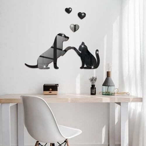 1set Cat and Dog Mirror Acrylic DIY Combination Home Decor Wall Sticker Mirrored Acrylic Sheet Self-adhesive Waterproof