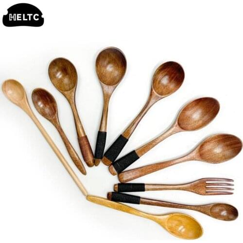 1pc Soup Teaspoon Mixing Long Handle Wooden Spoon Bamboo Cooking Tool Desserts Salad Forks