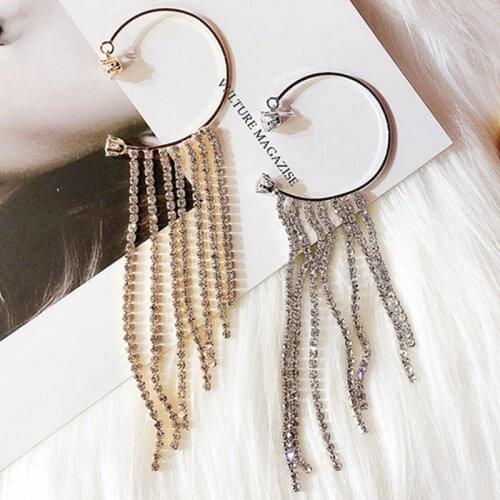 1Pc Fashion Crystal Tassel Ear Pendant Hanging Ear Cuff Earrings No Pierced Rhinestone Clip On Earrings For Women Jewelry