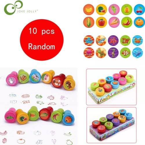 10pcs/Set Children Toy Stamps Cartoon Animals Fruits Kids Seal For Scrapbooking Stamper DIY Scrapbook Cartoon Stamper Toys WYW