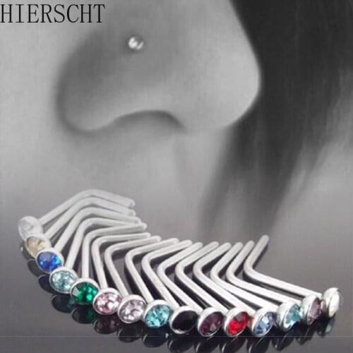 10 Pieces/pack Europe and The United States 1.8mm Diamond Curved Nose Nail 7-shaped Titanium Steel Nose Ring Body Puncture