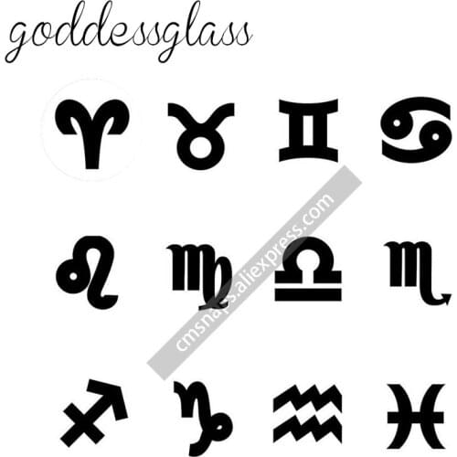 12 constellations 12pcs mixed 12mm/18mm/20mm/25mm Round photo glass cabochon demo flat back Making findings