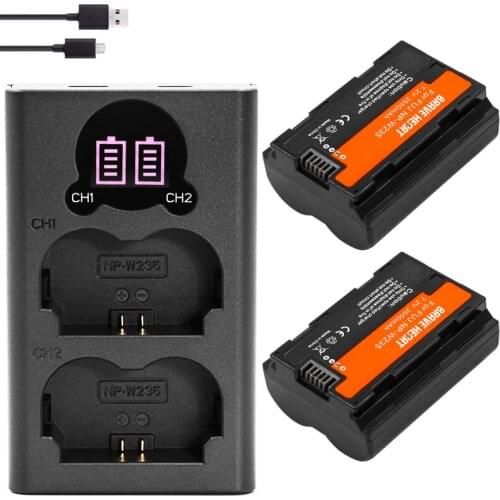 2Pcs 2650mAh NP-W235 NP W235 Camera Battery + LCD USB Dual Charger with Type C Port for Fujifilm Fuji X-T4, GFX 100S Camera