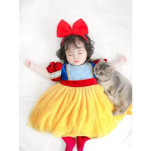 2PCS Boutique Baby Girl Autumn Winter Spring Velvet Snow White Dress with Headband
