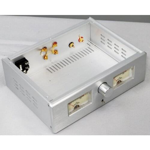 260X deep 193X high 82mm Silver All Aluminum amplifier DIY chassis with double VU meter RCA terminals 2608