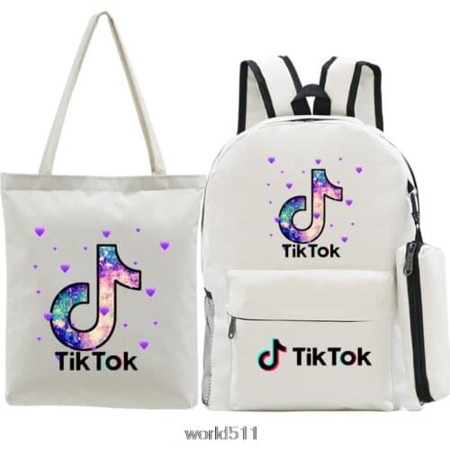 3 Sets/Pcs Woman Laptop Backpack Tik Tok School Backpacks cute Tik Tok Schoolbag Teenagers Girls Student Book Bag Female Satchel