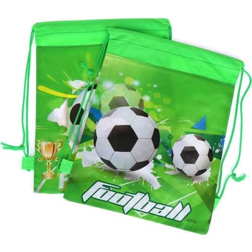 2PCS Fashion Green Football Drawstring Bags Random Kids Boy Favors Non-Woven Fabric Backpack School Backpacks