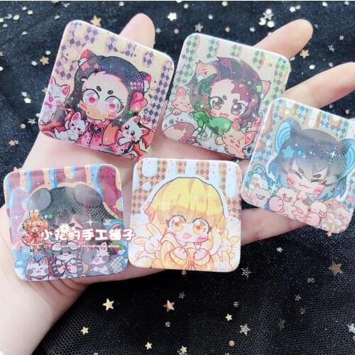 Anime Demon Slayer Kimetsu no Yaiba Tanjirou Inosuke Cosplay Cartoon Laser Bedge Bags Badge Button Brooch Pin Souvenir Gift