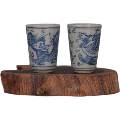 Jingdezhen antique porcelain (Ming Dynasty blue and white dragon and Phoenix pair cup) folk collection