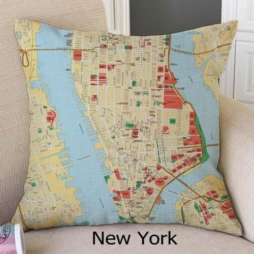 Famous City Maps Nordic Home Decorative Sofa Throw Pillow Case Singapore New York Chicago US Canada Asian City Map Cushion Cover