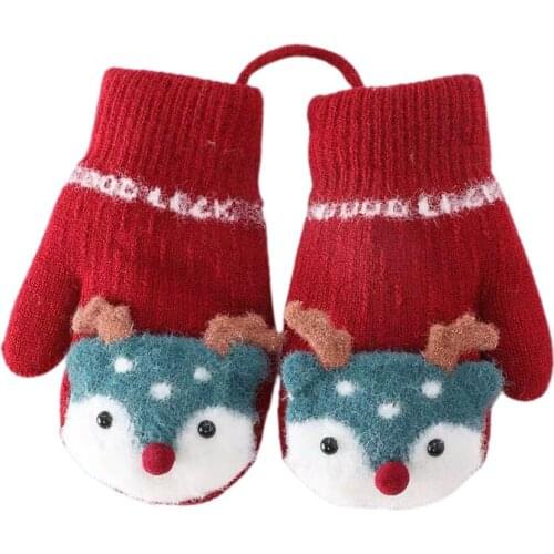 Kids Gloves Winter Knit Wool Newborn Child Mittens Cartoon Deer Gloves With Sounds Velvet Thick Children Keep Finger Warm 0-4