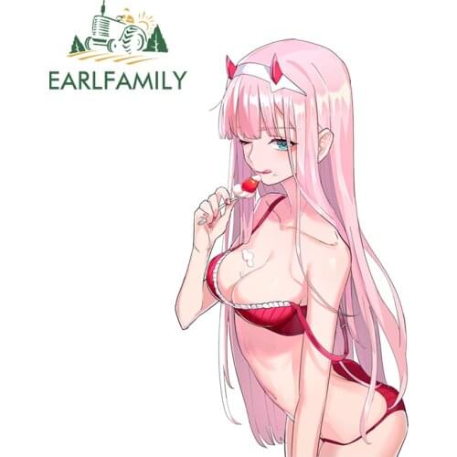 EARLFAMILY 13cm x 7.3cm For Sexy Zero Two Anime Car Assessoires Stickers Funny Motorcycle Decal Vinyl Car Wrap Caravan Decals
