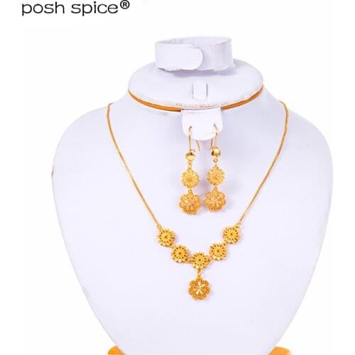 Ethiopian Dubai Jewelry Sets for Women Gold Color African Necklace/Bracelet/Earrings Sets Arab Bridal Dowry Jewelry
