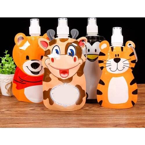 2Pcs 360ml Eco Friendly Foldable Cartoon Animal Water Bag Drink Bottle Safe For Kids Children Gift