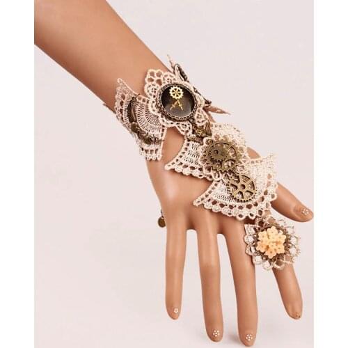 European and American Gothic Lace Retro Style Bracelet with Ring Exaggerated Gear Clock Hand Jewelry