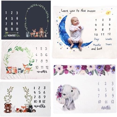 Flannel Baby Milestone Blanket Newborn Photo Shooting Background Infants Monthly Growth Towel Swaddle Baby Photograph Props