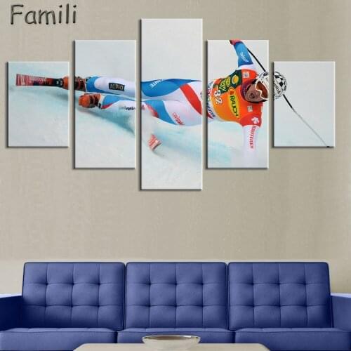 HD Printed 5 Piece Canvas Art Ice Mountain Skiing Painting Snowboard Wall Pictures for Living Room Modern Free Shipping
