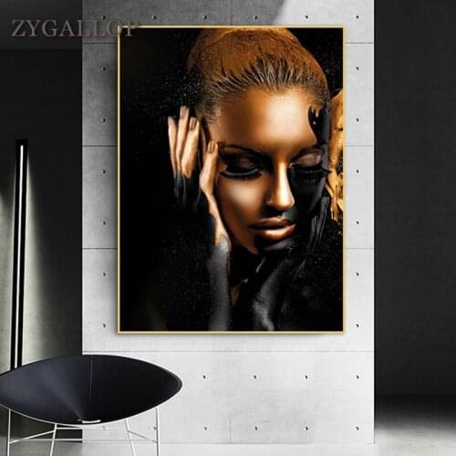 African Art Picture Black Gold Nude Woman Canvas Painting Cuadros Modern Decor Posters and Prints Wall Pictures for Living Room