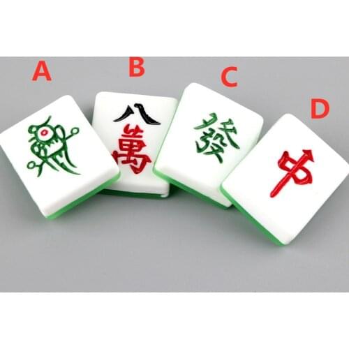 Kawaii Resin Cabochons Chinese Mahjong Image Colorful Clay Bow Center Ornament Accessories Phone Shell DIY 10PCS 21*27MM