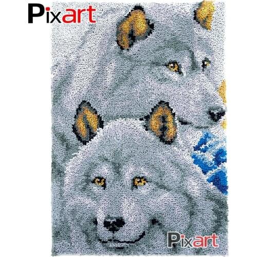 Latch Hook Rug Wolf Brothers Crocheting Tapestry Kits DIY Carpet Rug Chunky Yarn Needlework Knitted Floor Mat Hobby & Crafts