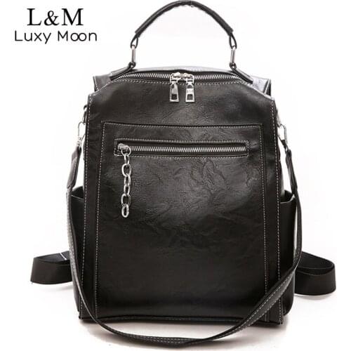 Women Backpack Leather School Bags For Teenage Girls Casual Large Capacity Multifunction Vintage Black Shoulder Bags 2021 XA158H