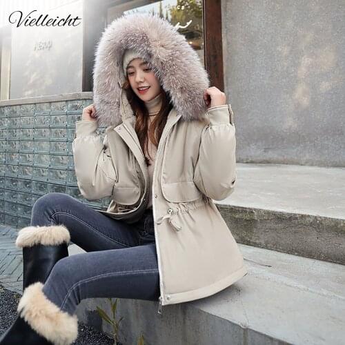 Vielleicht Winter Women Jacket Warm Cotton Padded Women Winter Coat Outwear Fur Liner Short Women Clothes With Hooded Jackets