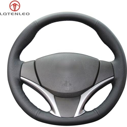 LQTENLEO Black PU Artificial Leather DIY Hand-stitched Car Steering Wheel Cover for Toyota Yaris Vios 2014-2019