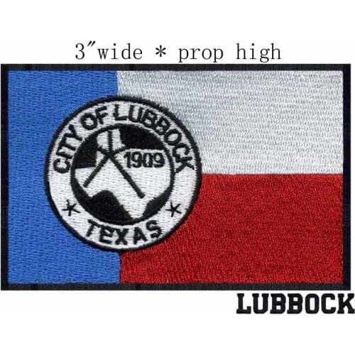 Lubbock, Texas USA Flag 3" wide embroidery patch for ready flying/1909 lettering/football