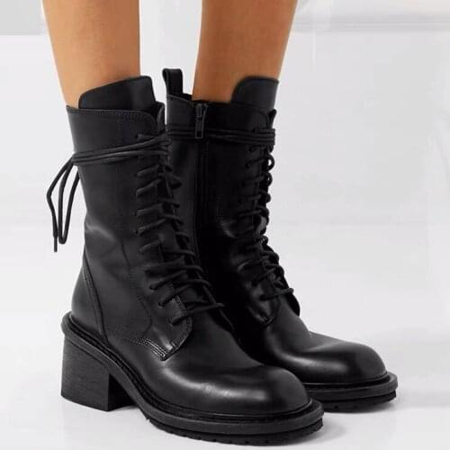 Fashion Zipper Flat Shoes Woman High Heel Platform PU Leather Boots Up Women Shoes White Military Botas Mujer Girls