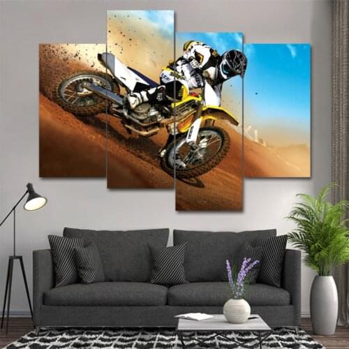 4pcs Print poster canvas Wall Art Motocross Rally Modular Pictures on The Wall Sitting Room(No Frame)