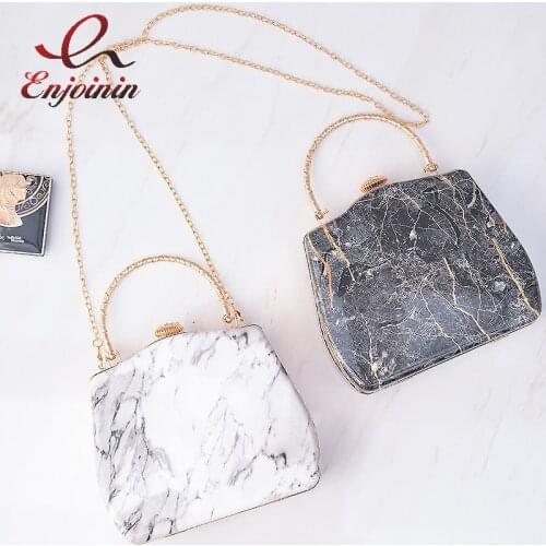 Marble Pattern Box Party Clutch for Women Fashion Purses and Handbags Designer Chain Crossbody Bag Femle Evening Bag Wedding New