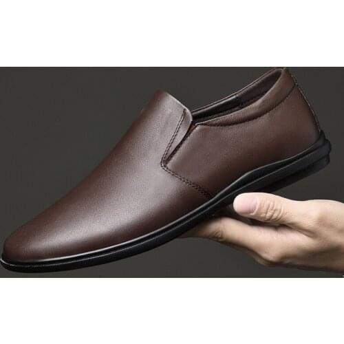 Men Casual shoes Genuine Leather Black Solid Leather Driving Moccasins Slip on Men Loafers Shoes Business Formal Shoe