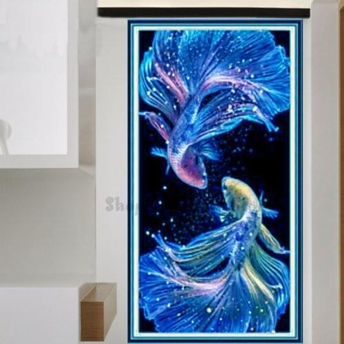Fantasy Blue Koi Carp Diamond Painting Animal pictures Fish painting Diamond embroidery Full square Round for living room GG3200