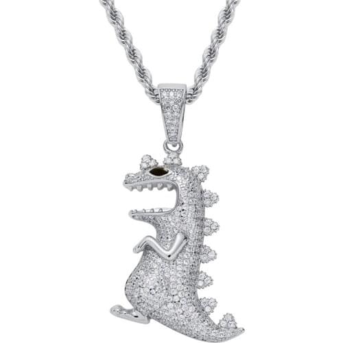 Creative Cartoon Dinosaur Pendant Iced Out Cubic Zircon Necklace Cool Hip Hop Jewelry Gift For Men Party Necklace