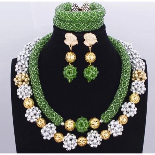 2018 New Green Dubai Costume Jewelry Set Plated Gold And Silver Balls Necklace Bracelet Earrings Set For Bridal Wedding Party