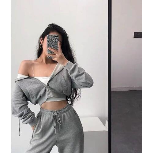 New autumn and winter hoodies women drawstring waist slimming zipper sweatshirt jacket ins fashion casual hooded top