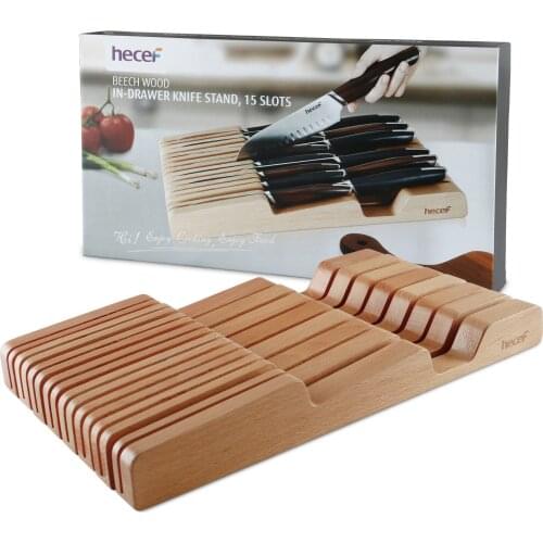 Hecef Beech Wood In-drawer Knife Stand, Drawer Organizer and Holder, Save Counter Space for Home Cooking Chef,15 Slots