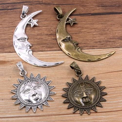 1PCS 2 Color 50X82mm Big Grandfather Moon Charms Stars Pendants Handmade Decoration Vintage For DIY Jewelry Making Findings