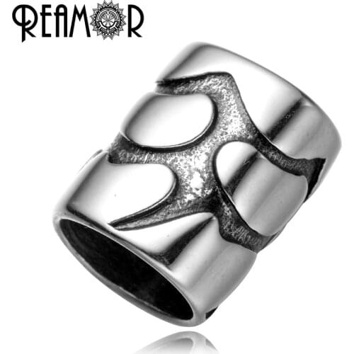 REAMOR Polishing Hole Size 12*6mm 316l Stainless Steel Spot European Big Hole Flat Beads For Leather Bracelet Men DIY Jewelry
