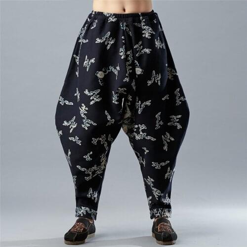 Yoga Casual Pants for Men Autumn Winter Printed Harem Wide Leg Loose Thick Thin Yoga Leisure Trousers Slacks Bloomers for Male