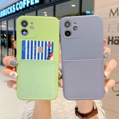 Liquid Silicone Luxury Case For Apple iPhone 11 Pro Max 11 Pro For iPhone 12Pro Max 12mini Card Strap Holder Shell Case Cover