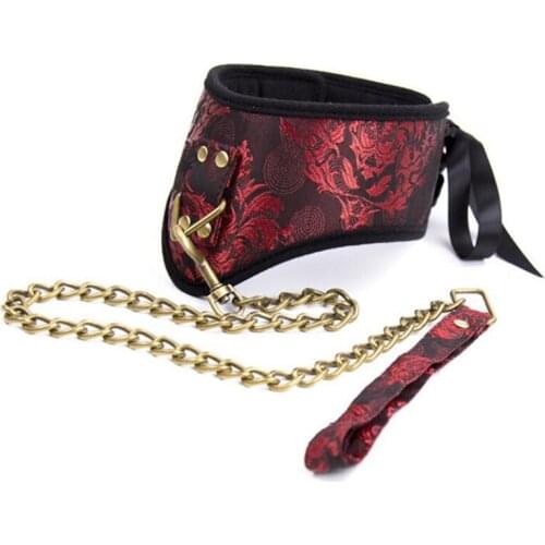 Sex Adult Collars Red Bondage Collar with Chain Leash Fetish S&M Slave Neck Cuffs Restraints Sex Products for Couples Women Men
