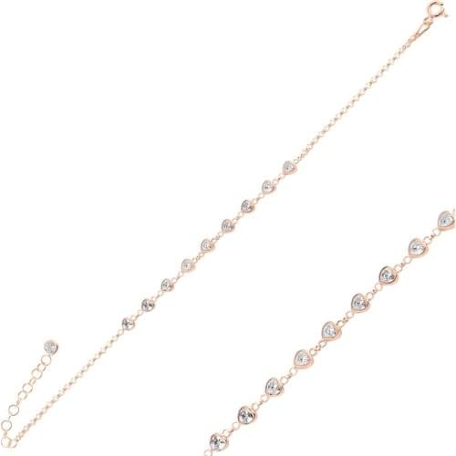 Silver 925 Sterling Heart Zircon Stone Doç Chain