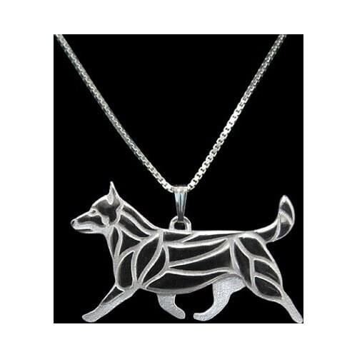 Swedish Vallhund movement (with tail) - Gold and silver pendant and necklace jewelry Simple abstract animal