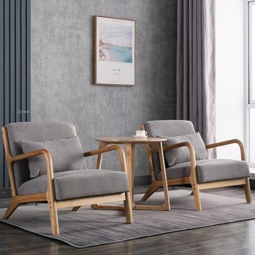 Modern Solid Wood Fabric Living Room Sofas Lazy Chairs Nordic Single Sofa Chair Bedroom Leisure Room Sofa Furniture