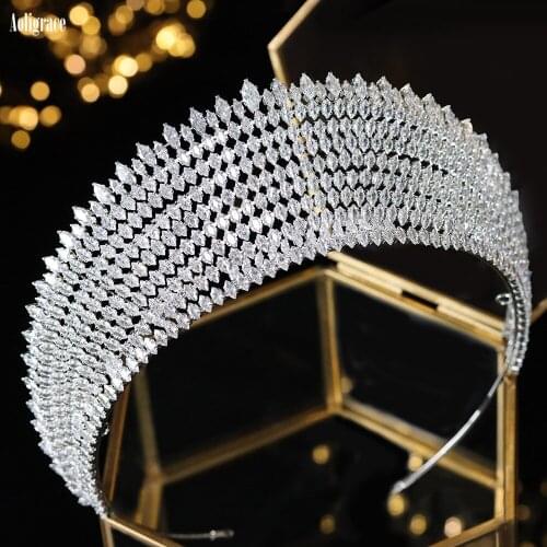 Full Cubic Zirconia Tiaras CZ White Tall Queen Bridal Crowns for Wedding Birthday Party Pageant Headpiece Women Hair Accessories